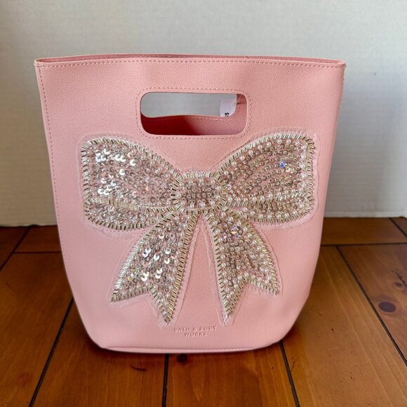 NEW Reusable Pink Sequin Tote Bow Bag by Bath & Body Works - Picture 1 of 3